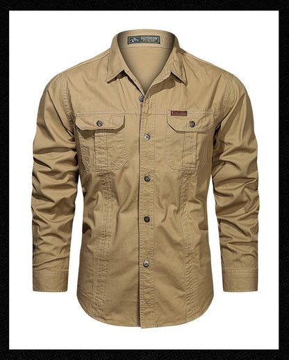 Spring Autumn Fashion Men's 100% Cotton Long-Sleeved Solid Color Premium Casual Shirt Multi Pockets 6XL Large Size Cargo Jackets