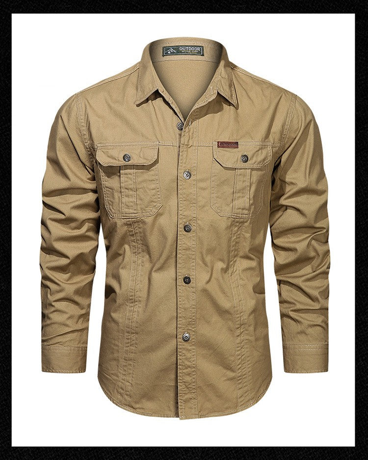 Spring Autumn Fashion Men's 100% Cotton Long-Sleeved Solid Color Premium Casual Shirt Multi Pockets 6XL Large Size Cargo Jackets