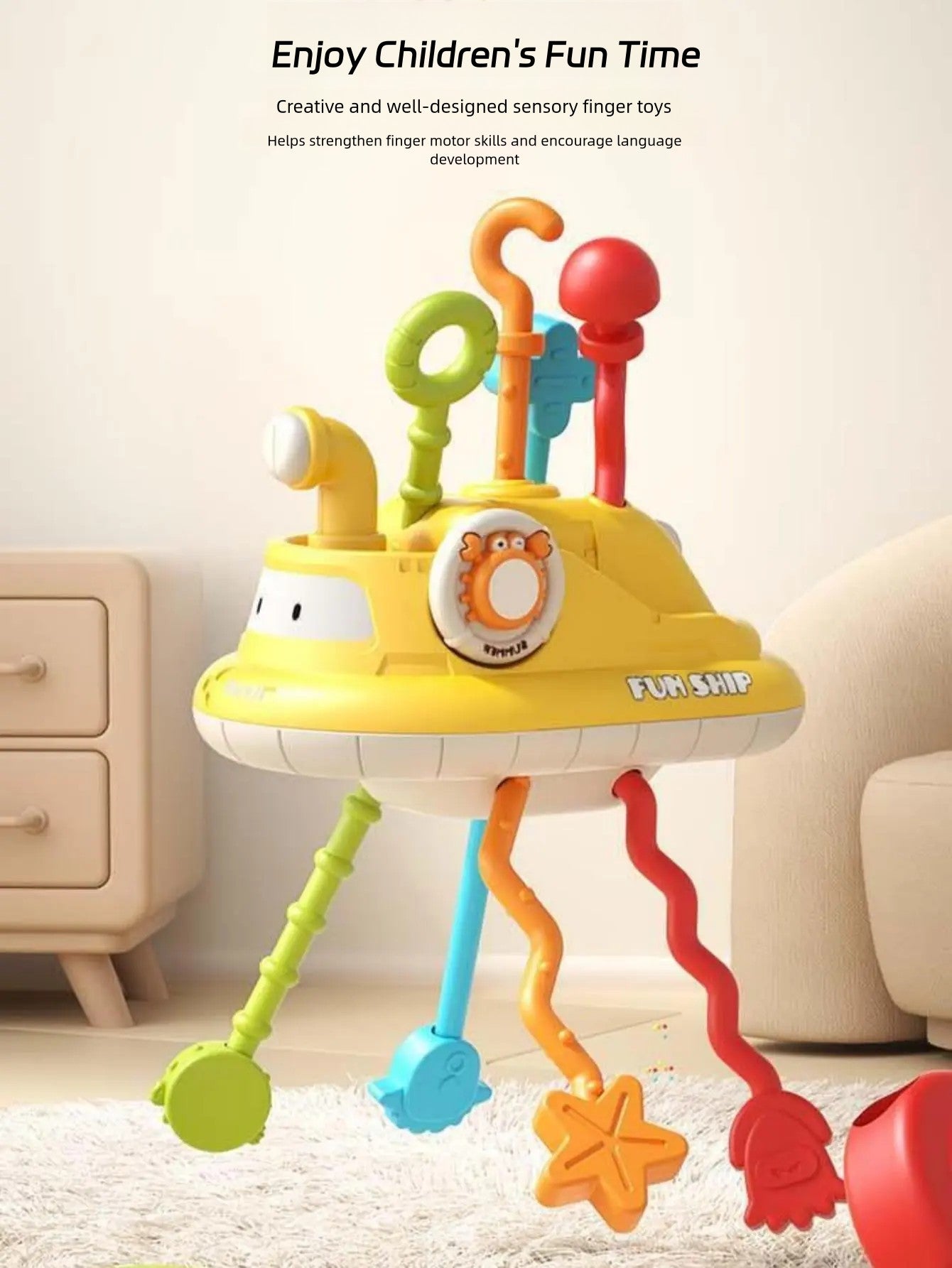 1-3Year Babies Random color matching  Sensory Montessori Toys Silicone Pull String Toy for 0 12 Months Teething Small boat desig