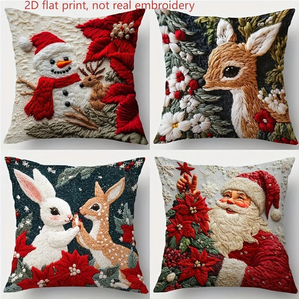 1pcs 2D Christmas Pillow Cover Xmas Party Decoration 2025 Xmas Holiday Santa Claus Pillow Cover Navidad Natal New Year Gift 2026