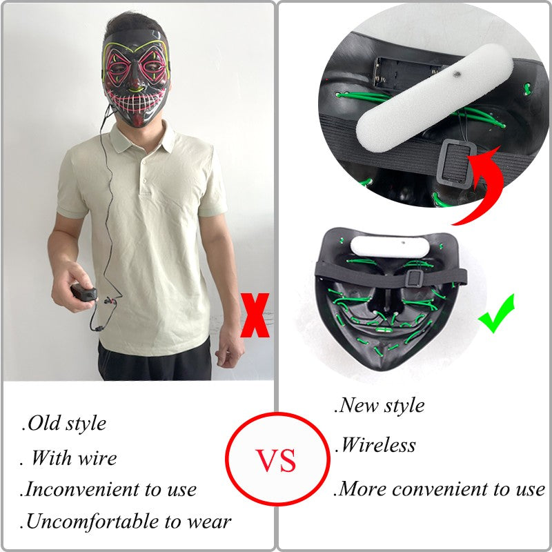 Scary Wireless Glowing LED Mask Halloween Party Supplies Neon Purge Mask Cosplay Luminous Face Masks Carnival Festival Props