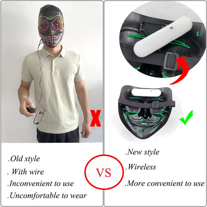 Scary Wireless Glowing LED Mask Halloween Party Supplies Neon Purge Mask Cosplay Luminous Face Masks Carnival Festival Props