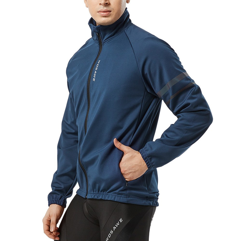 WOSAWE Winter Cycling Jacket Mens Fleece Warm Long Sleeve Bike Jacket Thermal Fabric MTB Bicycle Jersey Long Jersey