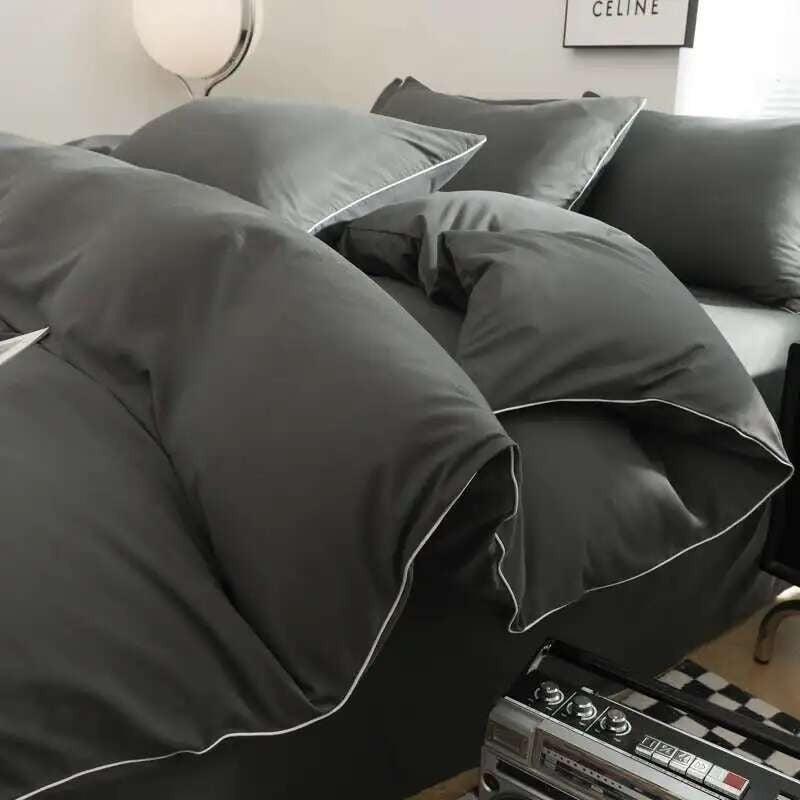 Black Bedding Set - Minimalist Queen/King Size Quilt Set 100% Cotton Plain Bed Cover Full Set (Includes Pillowcases)?