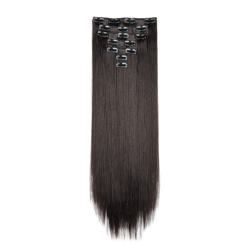 Aplique de Cabelo Sintético Liso Longo 24 Polegadas 7 Peças/Conjunto 16 Clipes Penteado Preto Loiro Extensões de Cabelo