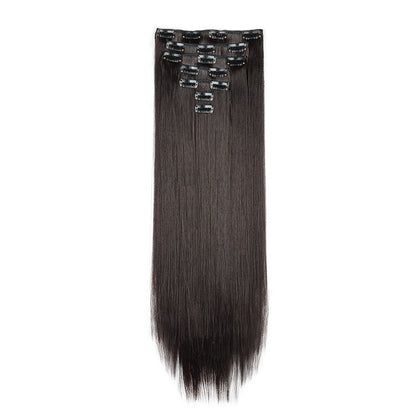 Aplique de Cabelo Sintético Liso Longo 24 Polegadas 7 Peças/Conjunto 16 Clipes Penteado Preto Loiro Extensões de Cabelo