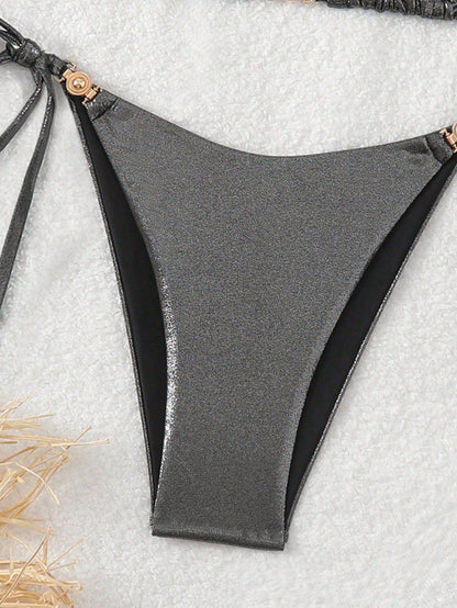 Sexy Black Brozing Bikini Set Women Summer Push Up Bra Tie Side Thong Swimsuit Beach Bathing Suit Holiday Swimwear Biquini