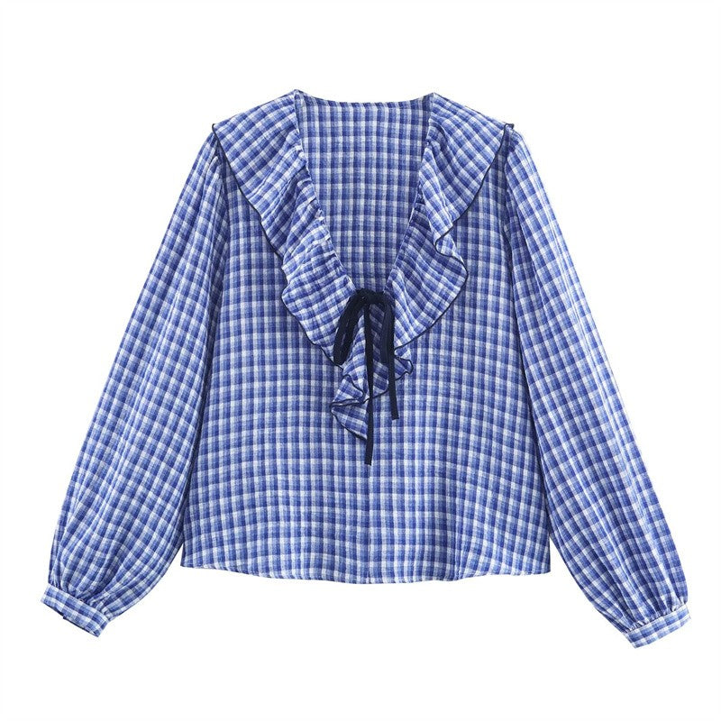 Women's Shirt Fall 2025 New Red Check Long Sleeve Stacked Decoration Pastoral Collegiate Shirt Casual Fashion Lively Personality