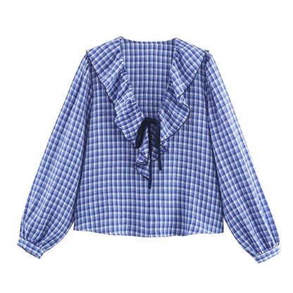 Women's Shirt Fall 2025 New Red Check Long Sleeve Stacked Decoration Pastoral Collegiate Shirt Casual Fashion Lively Personality