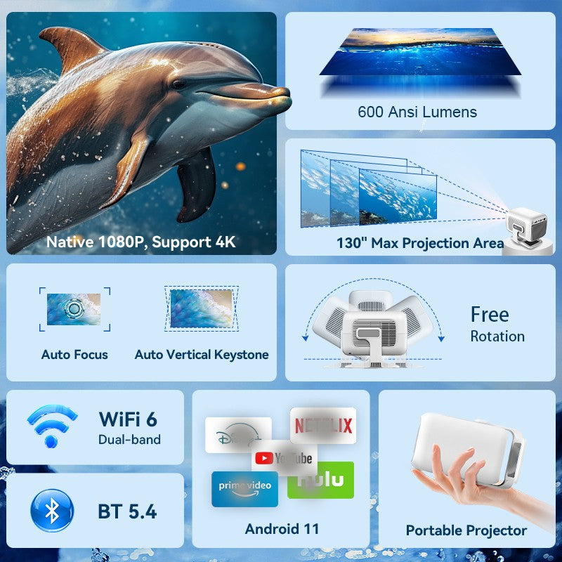 Projetor DITONG X3 Plus HD nativo 1080P suporte 4K Android projetor Foco automático LED Vídeo Home theater mini Projeção de filme