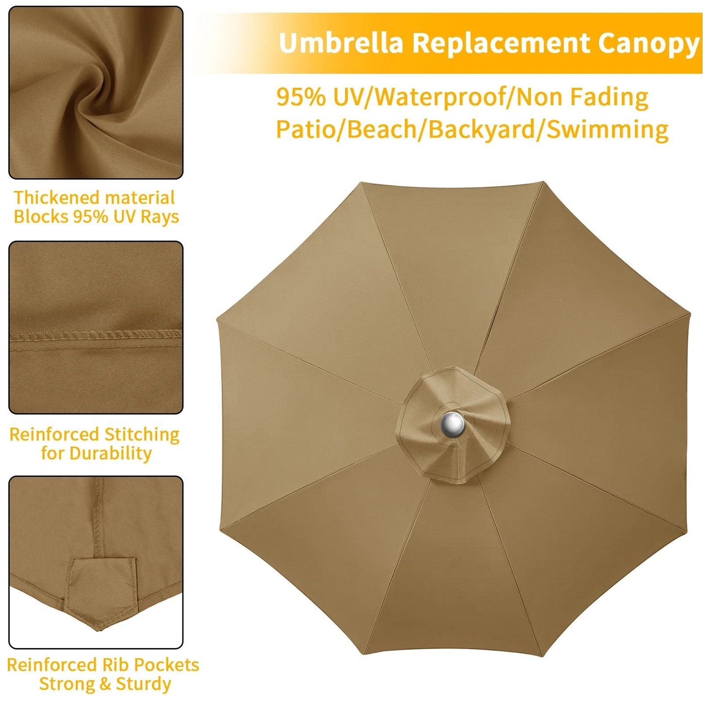 Parasol Replacement Cover 6 Ribs/8 Ribs Market Patio Umbrella Cloth Canopy Cover Waterproof Sunshade For Outdoor Garden