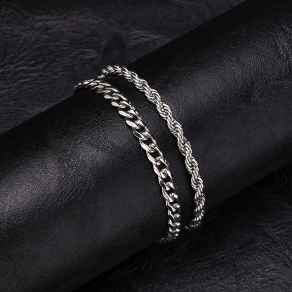 2 Pulseiras Masculinas de Corrente, Aço Inoxidável Prata Ouro Cor Preta, Corrente de Corda Torcida, Pulseira, Correntes Cubanas Modernas de Presente