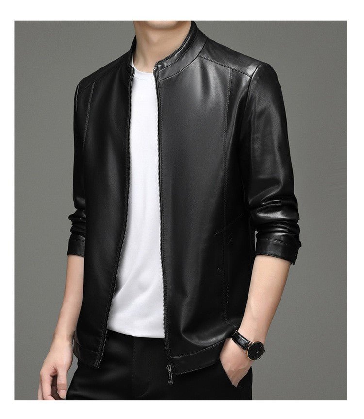 Spring and Autumn New Men's Lapel Leather Jacket Male Business Casual Middle-aged Men's Handsome Short Leather Coat Jackets 2025