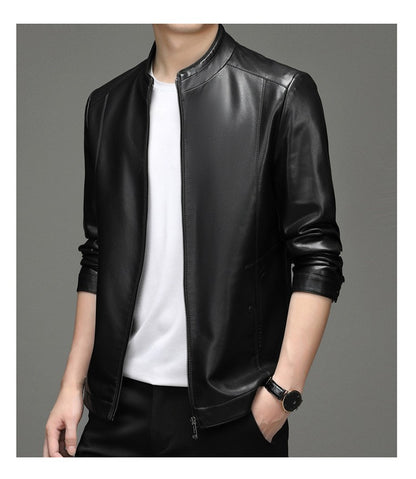 Spring and Autumn New Men's Lapel Leather Jacket Male Business Casual Middle-aged Men's Handsome Short Leather Coat Jackets 2025