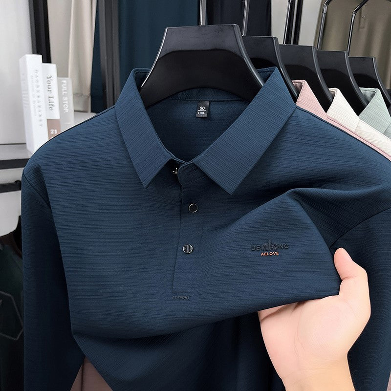 Men's Long sleeved T-shirt 2025 Spring and Autumn New Style Middle aged Collar Loose Polo Top