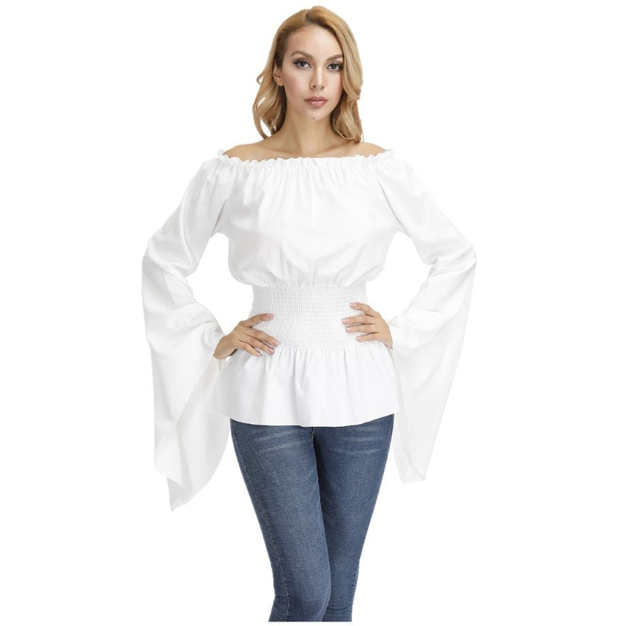 Renaissance Off Shoulder Long Sleeves Corset Blouse Women Medieval Victorian Costume Gothic Pirate Shirt Plus Size Boho Top