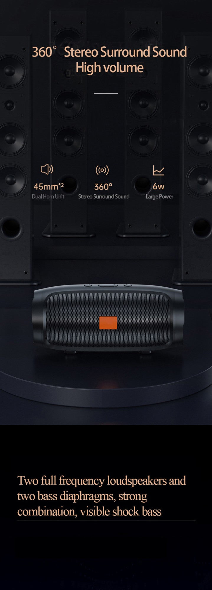Caixa de som Bluetooth JBJ007, subwoofer, alto-falante estéreo portátil pequeno para ambientes externos, alto-falante sem fio Bluetooth inteligente para casa