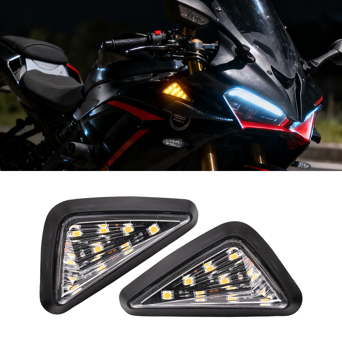 1 Par de Luzes de Seta LED para Moto, Tipo Triângulo Embutido, Indicadores de Sinal de Virada LED, Luzes Âmbar de Pisca-Pisca Diurnas