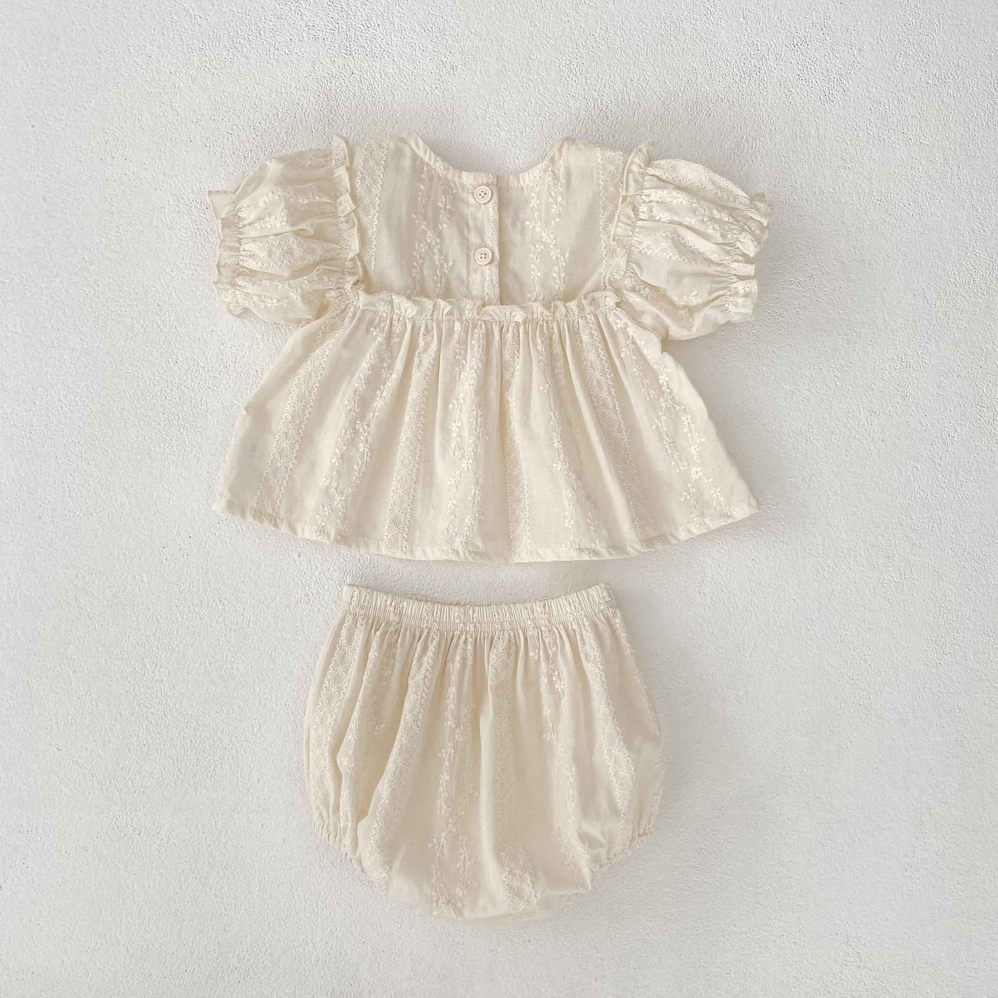 Girls Summer Fashion Set Children's Embroidered Grid Puff Sleeve Top+Shorts Two Piece Cute Baby Girls Clothes Set Baby Clothes