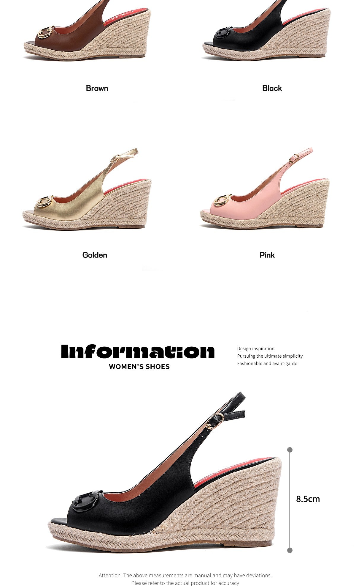 Women's Sandals Black Comfortable Wedge Platform Shoes Hand Woven High Heels