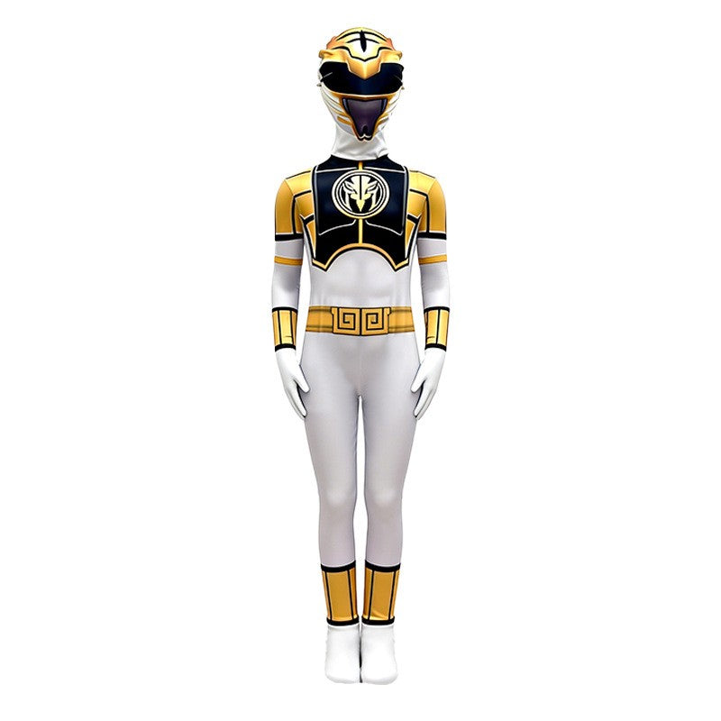 Dinosaur Warrior White Costume Suit Superhero Cosplay Clothes Role-play Jumpsuit Stage Performance Outfit Birthday Gift