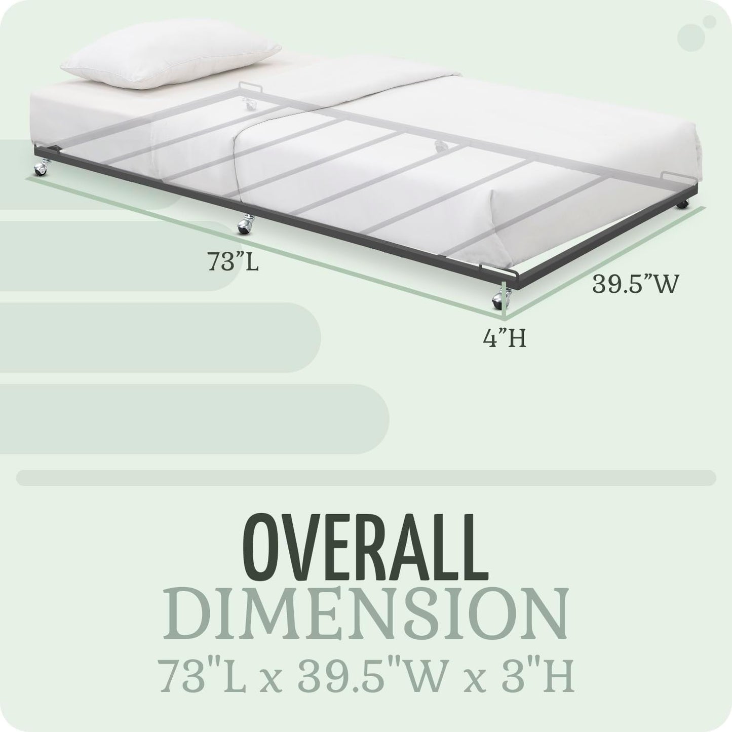 2K Furniture Designs - Twin Size Black Metal Roll Out Trundle Bed Frame for Daybed