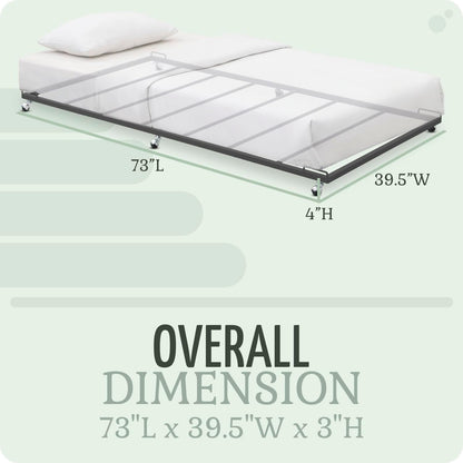 2K Furniture Designs - Twin Size Black Metal Roll Out Trundle Bed Frame for Daybed