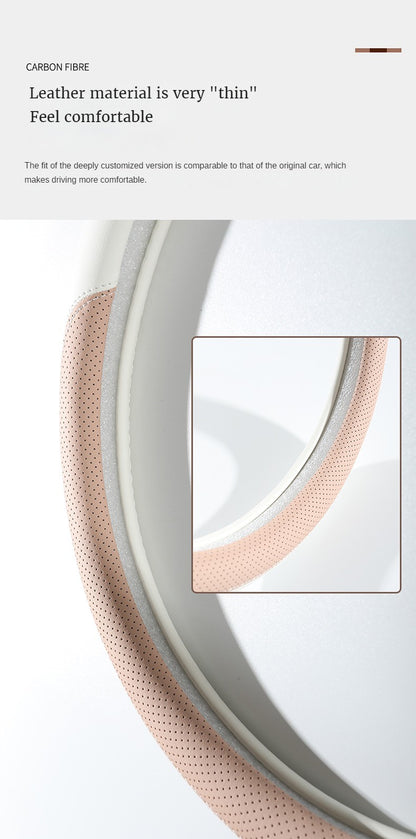Perforated Nappa Leather Car Steering Wheel Cover Warm in Winter and Cool in Summer, Universal 15 Inch,  Anti-Slip, Odorless