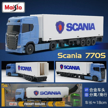 Em estoque Maisto 18cm Volvo FH16 Container Trailer Liga Miniatura Modelo Diecast Scania 770s Veículo de Transporte Pesado Brinquedo Presente Infantil