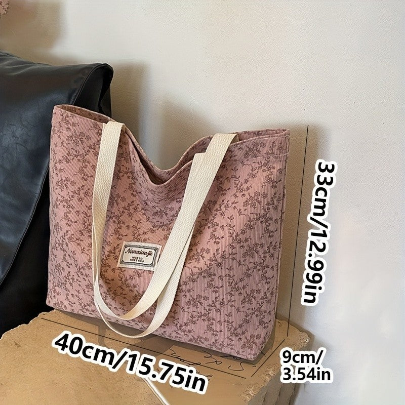 Stylish Corduroy Tote Bag for Women Bohemian Ethnic Style Shoulder Bag for Daily Commuting Shopper Office Worker College Student