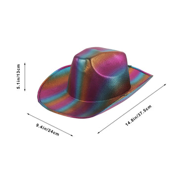 Rainbow Cowboy Hat Gold Foil Disco Party Accessory Adjustable Breathable Headwear For Adults Women Men Stage Performance