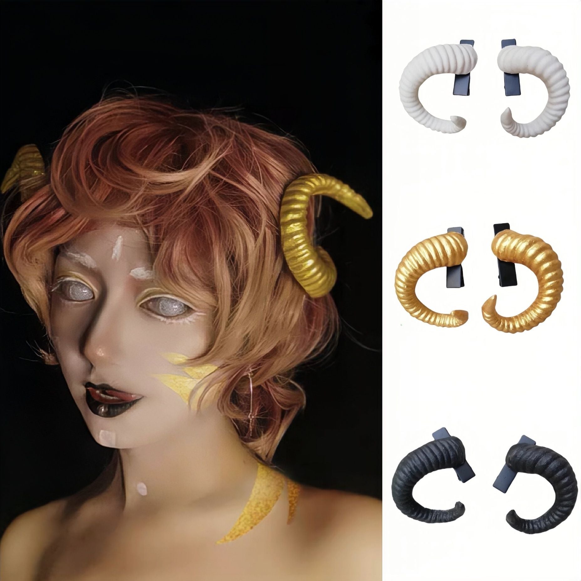 New Handmade Black Demon Horn Headwear Halloween Cosplay Gothic Animal Sheep Horn Props Dark Queen Performance Accessory