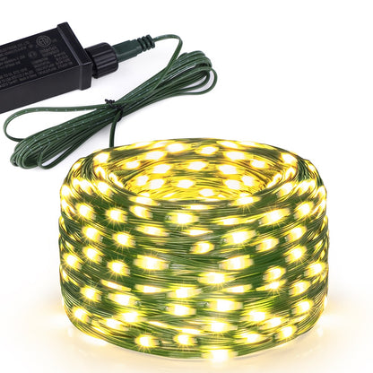 Outdoor LED Christmas Lights Green Wire Leather 24V Fairy Lights String Waterproof Garden Party Wedding Garland Decor New Year Q