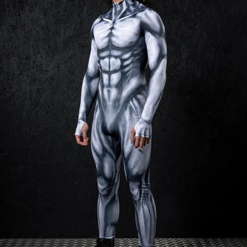 Zawaland Men Mechanical Muscle Punk Zentai Suit Carnival Cosplay Bodysuit Halloween Party Macho Costume Show Festival Jumpsuit