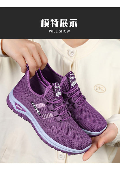 Autumn Women Sneakers Fashion Lace Up Mesh Breathable Outdoor Walking Purple Round Toe Non-slip Thick Sole Tennis Shoe Mujer
