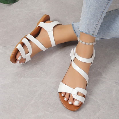 Women's Sandals Summer 2024 Flat Woman White Shoes Elegant Open Toe Beach Dress Flats for Women Outdoor Sandalias Plus Size 43