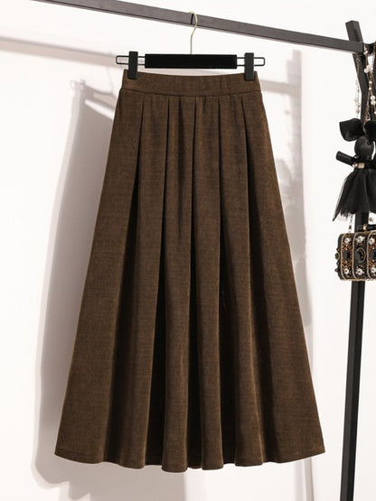 2025 Plus Size Pleated Skirts Solid Versatile Medium Length Skirt A-Line Maxi Gown Cover Autumn Winter New Half-length Skirt
