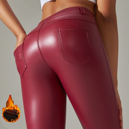 PU Leather Leggings Women Sexy Scrunch Butt Leggings Girls Faux Leather Pants High Waist Push Up Casual Leggings 6 Color