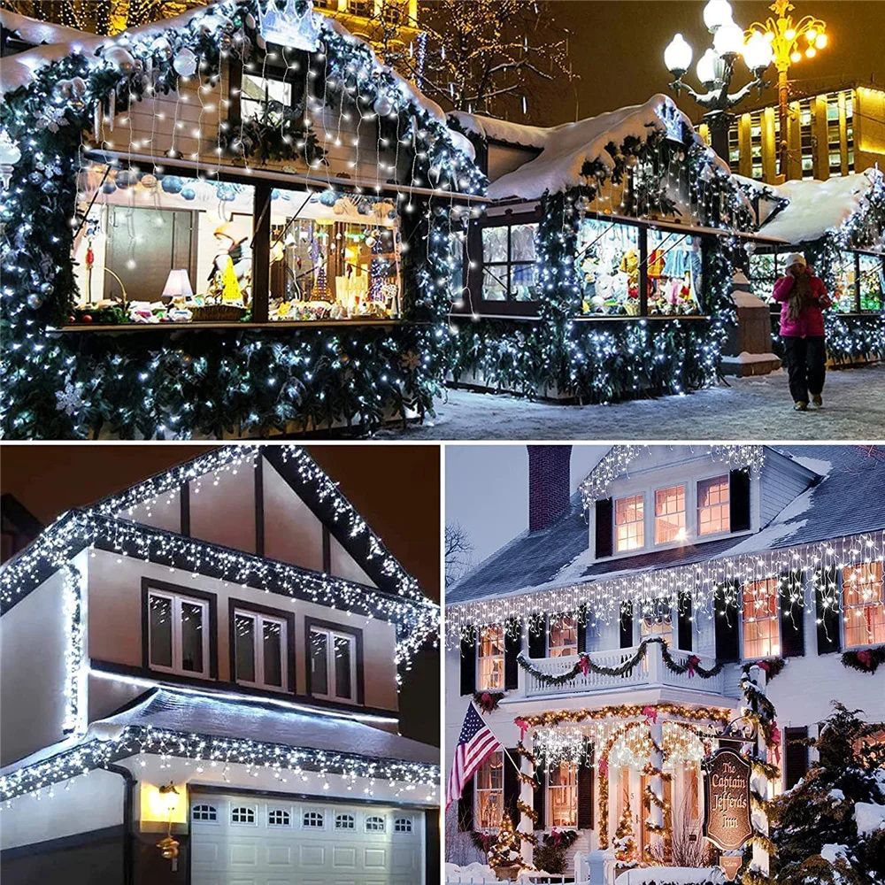 Solar Curtain Icicle Light 3.5M Eaves Decor Outdoor Fairy String Lights Wedding Party Christmas Stair Decor Garden Garlands
