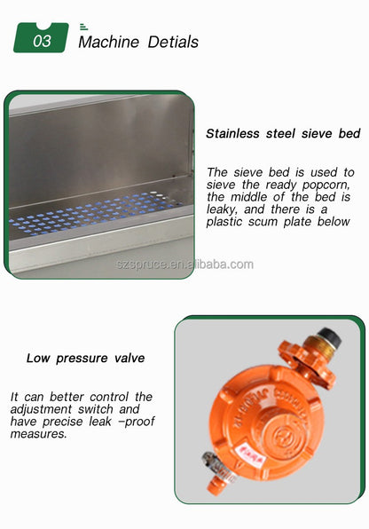 Commercial Fully Automatic Popcorn Maker Popcorn Making Machine Gas Heating Manual Electric Stirring Industrial Pop Corn Machine