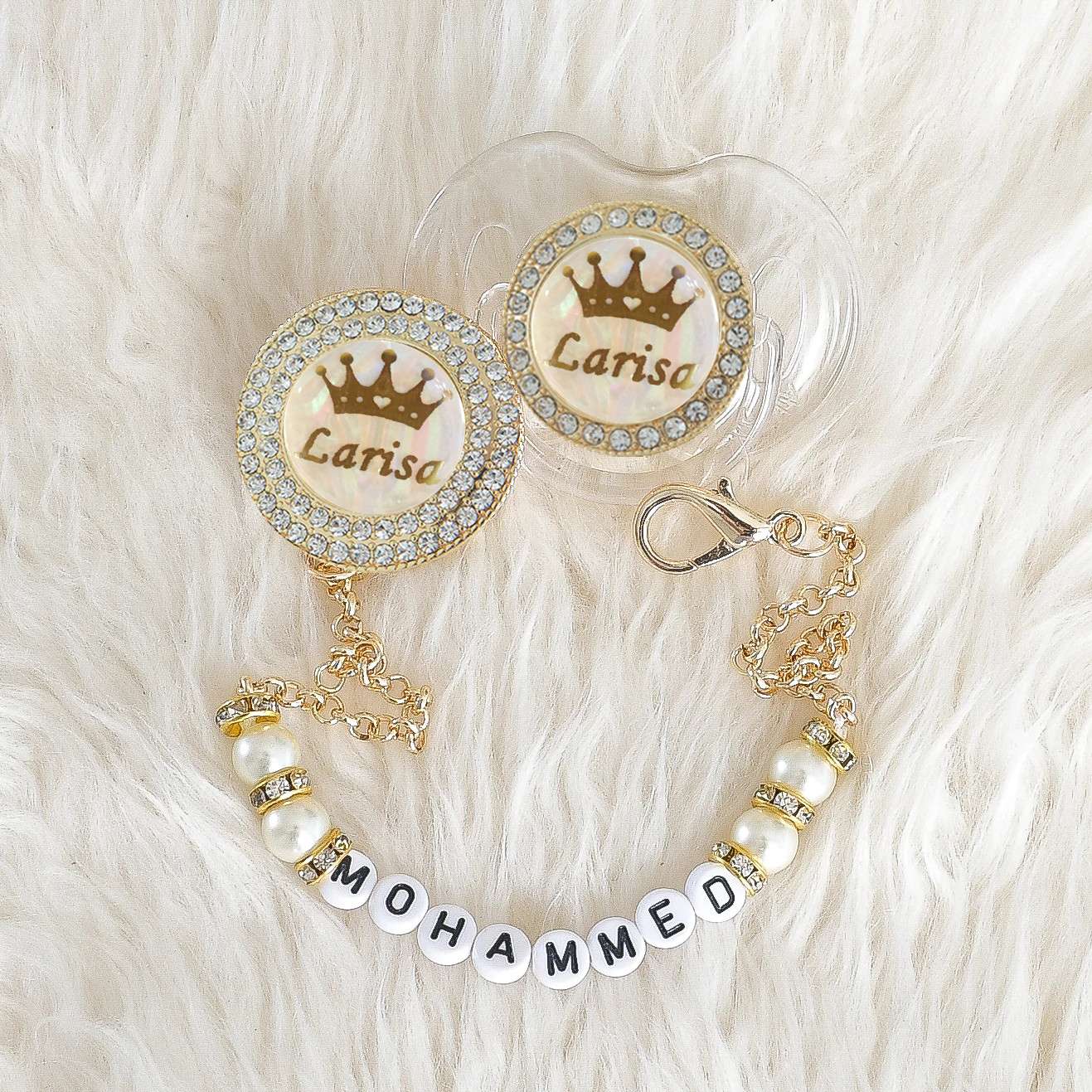MIYOCAR custom name bling gold pacifier and pacifier clip BPA free dummy bling unique gift baby shower