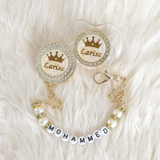 MIYOCAR custom name bling gold pacifier and pacifier clip BPA free dummy bling unique gift baby shower