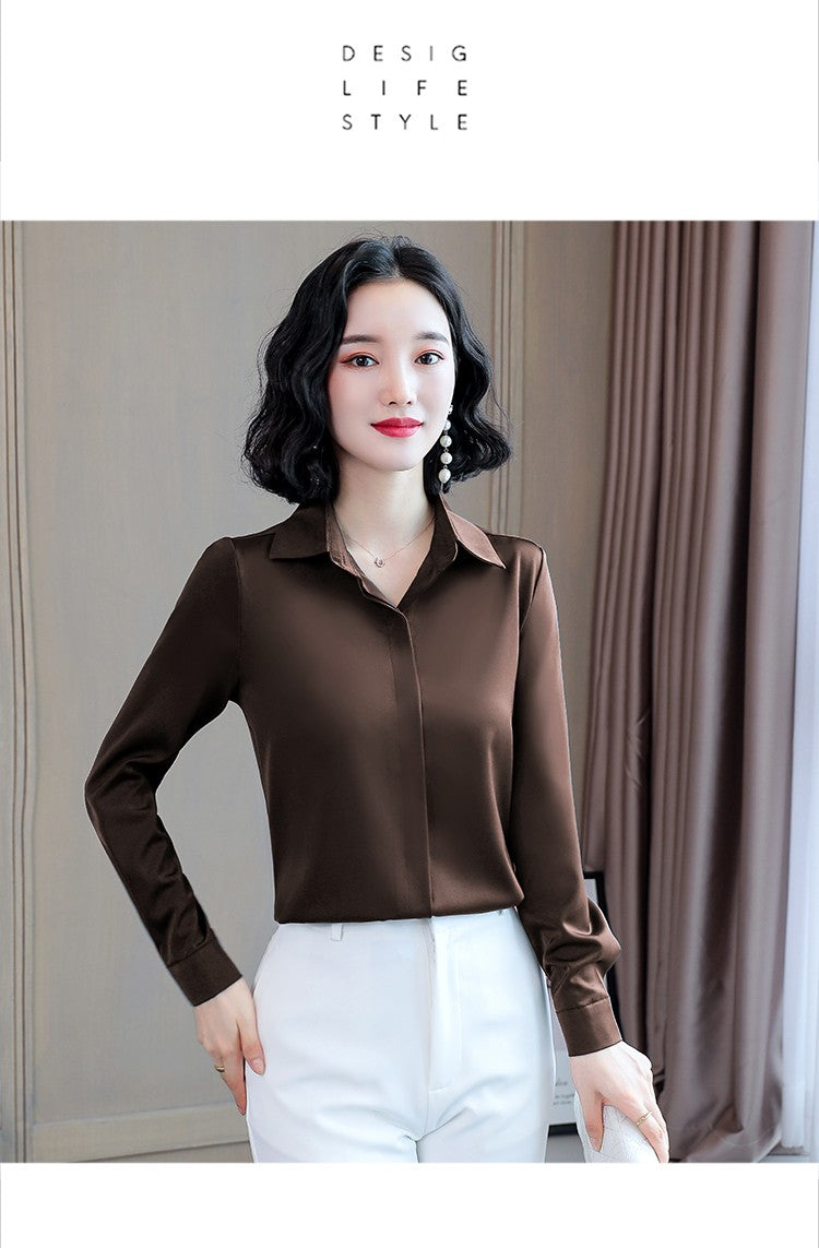 Women Silk Office Shirt 2025 Fashion Long Sleeve Casual Female Tops Elegant Ladies Vintage White Satin Blouses Shirts Oversized