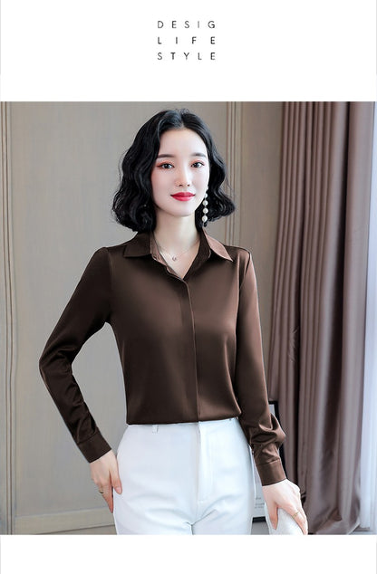 Women Silk Office Shirt 2025 Fashion Long Sleeve Casual Female Tops Elegant Ladies Vintage White Satin Blouses Shirts Oversized