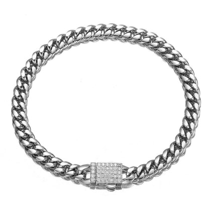 Joias Hip Hop 6mm-14mm Qualquer Comprimento 316L Aço Inoxidável Fivela de Cristal Fashion Pulseira Elos Miami Feminina Masculina