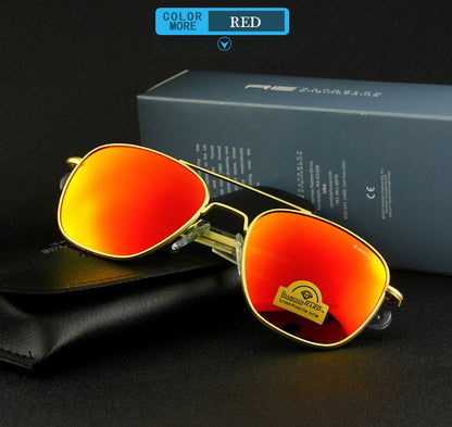 RE Sunglasses Man USA Army Military Aviation Pilot Sunglasses Woman Glass Lens Luxury Brand Retro Titanium Frame High Quality