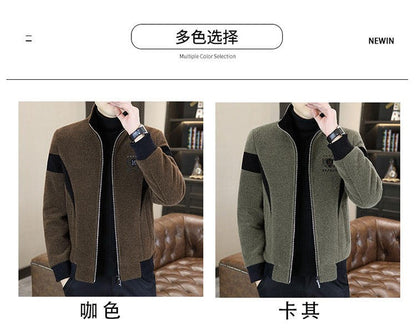 High End Splicing Men's Woolen Coat Winter Thick and Warm Wool Blends Jacket Fashion Casual Social Standing Collar Overcoat 4XL