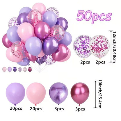 50PCS Macaron Pink Purple Metallic Confetti Balloons Set - Wedding Birthday Party Decorations for Indoor Outdoor Celebration