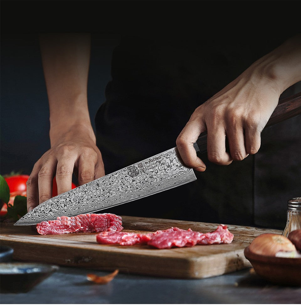 F.YOUNG 8.2-inch Handmade Chef Knife Damascus Steel Sharp Meat Vegetable Cleaver Gyuto Knife Japanese Hand Forged Kitchen Knives