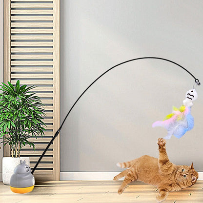 Brinquedo para gato chinchila, engraçado, com fio de aço, varão longo, penas, fofo, para gatinhos, pesca, auto-recreação, para aliviar o estresse
